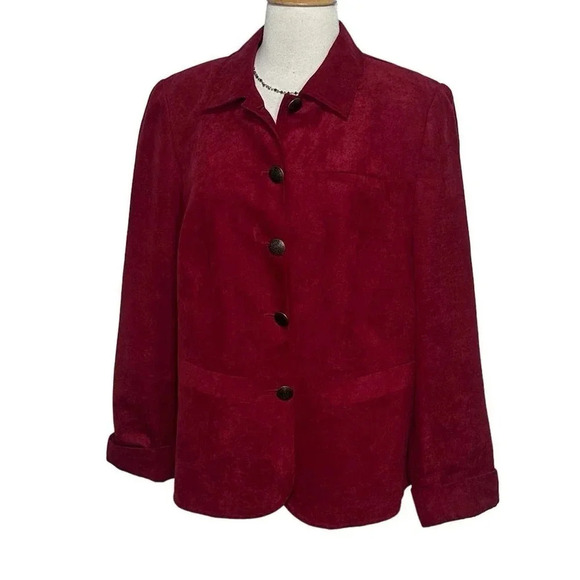 Avenue 14/16 red button down blazer & matching size 16 long skirt - Picture 3 of 11